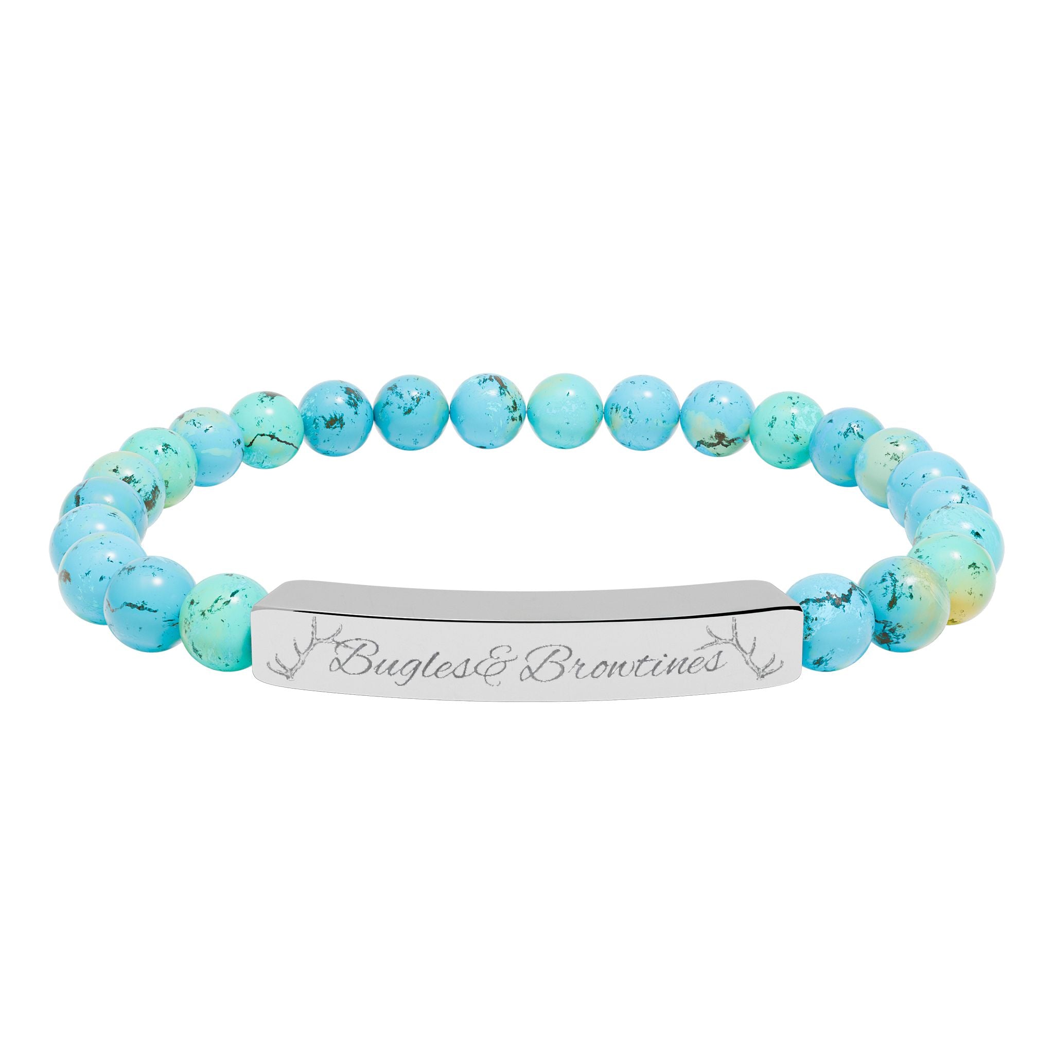 Engravable Natural Stone Bead Bracelet — Custom Bar Stretch Bracelet
