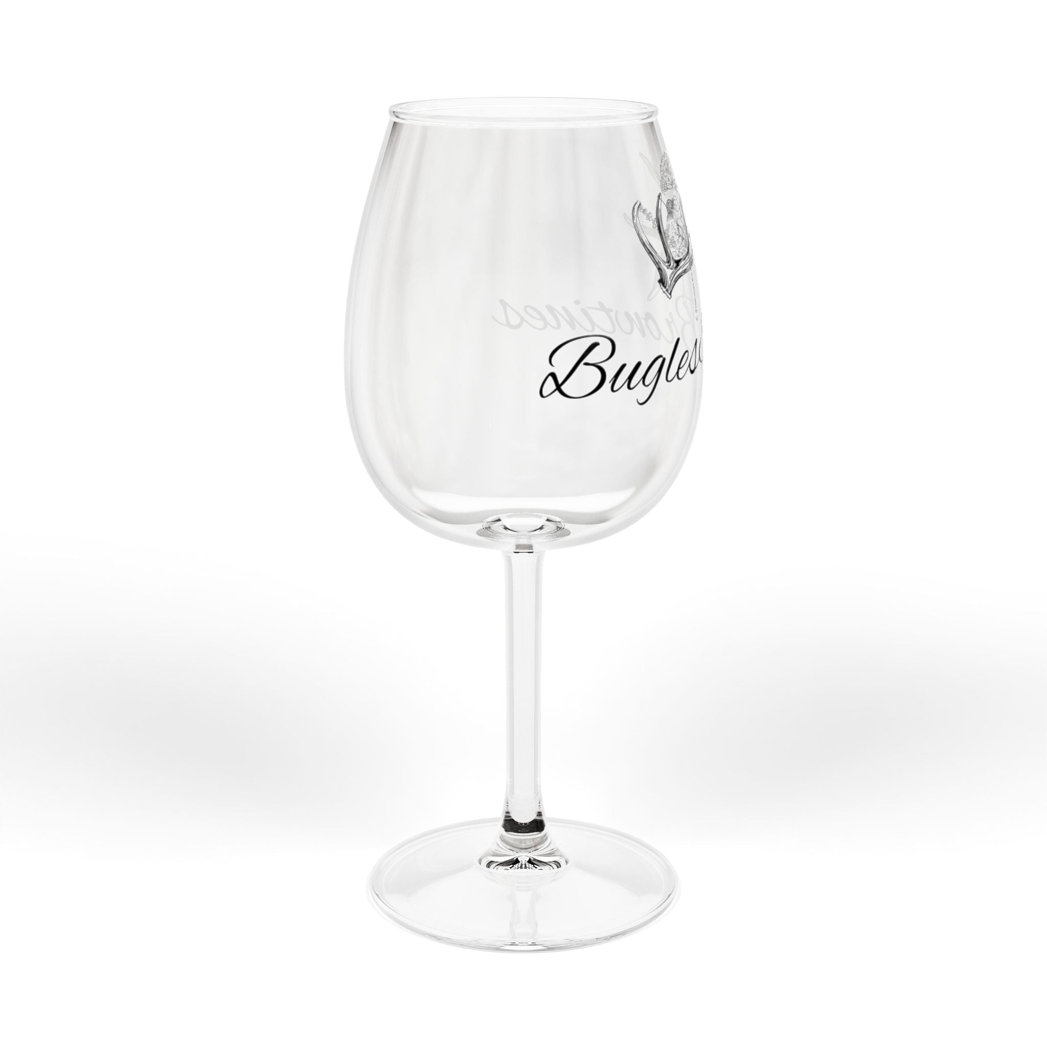 12oz Engraved Rose Wine Glass — "Bugles & Brown" Script Stemware