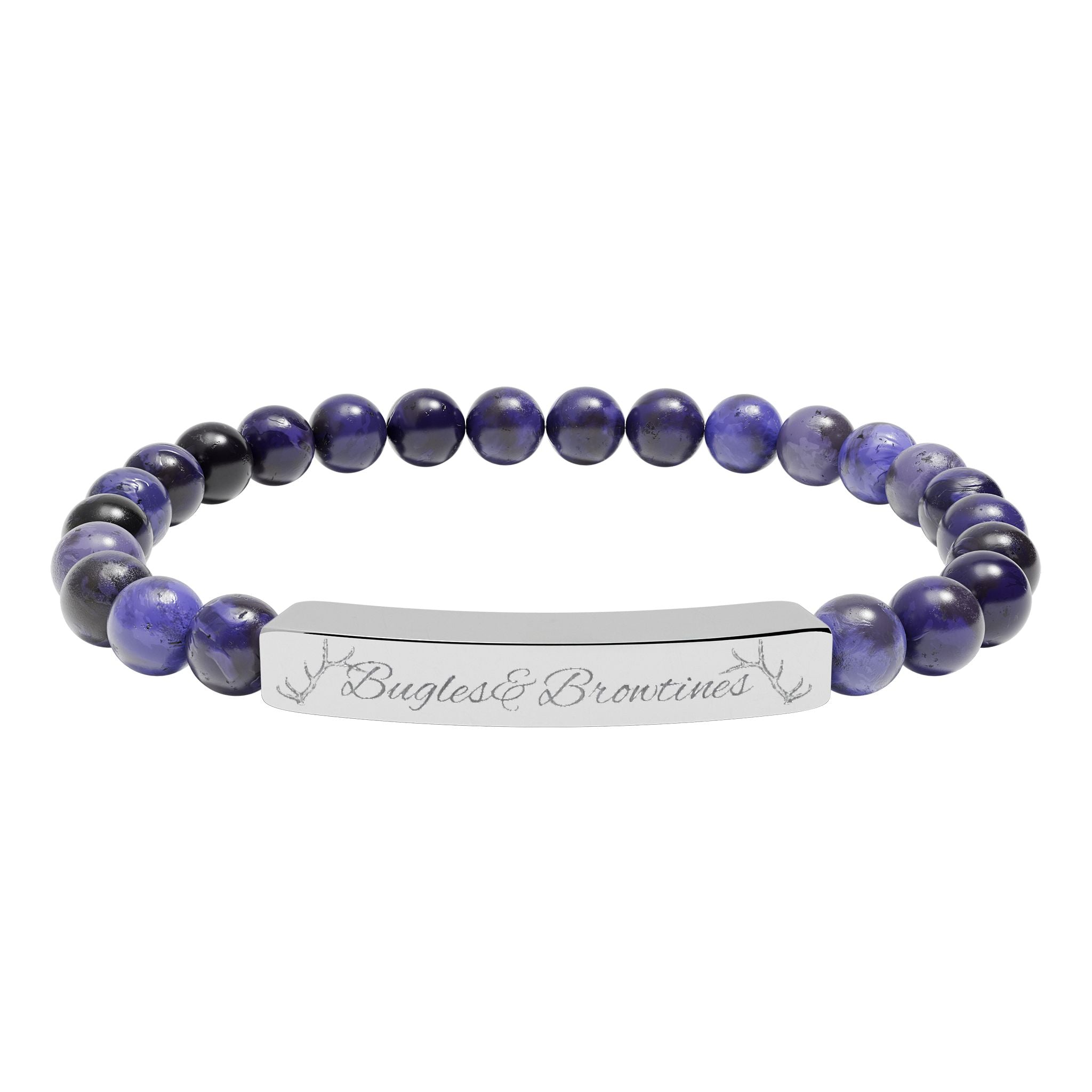 Engravable Natural Stone Bead Bracelet — Custom Bar Stretch Bracelet