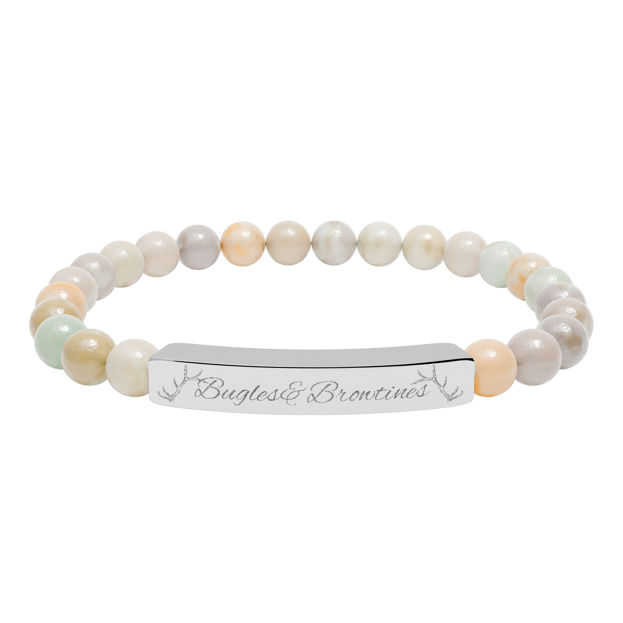 Engravable Natural Stone Bead Bracelet — Custom Bar Stretch Bracelet