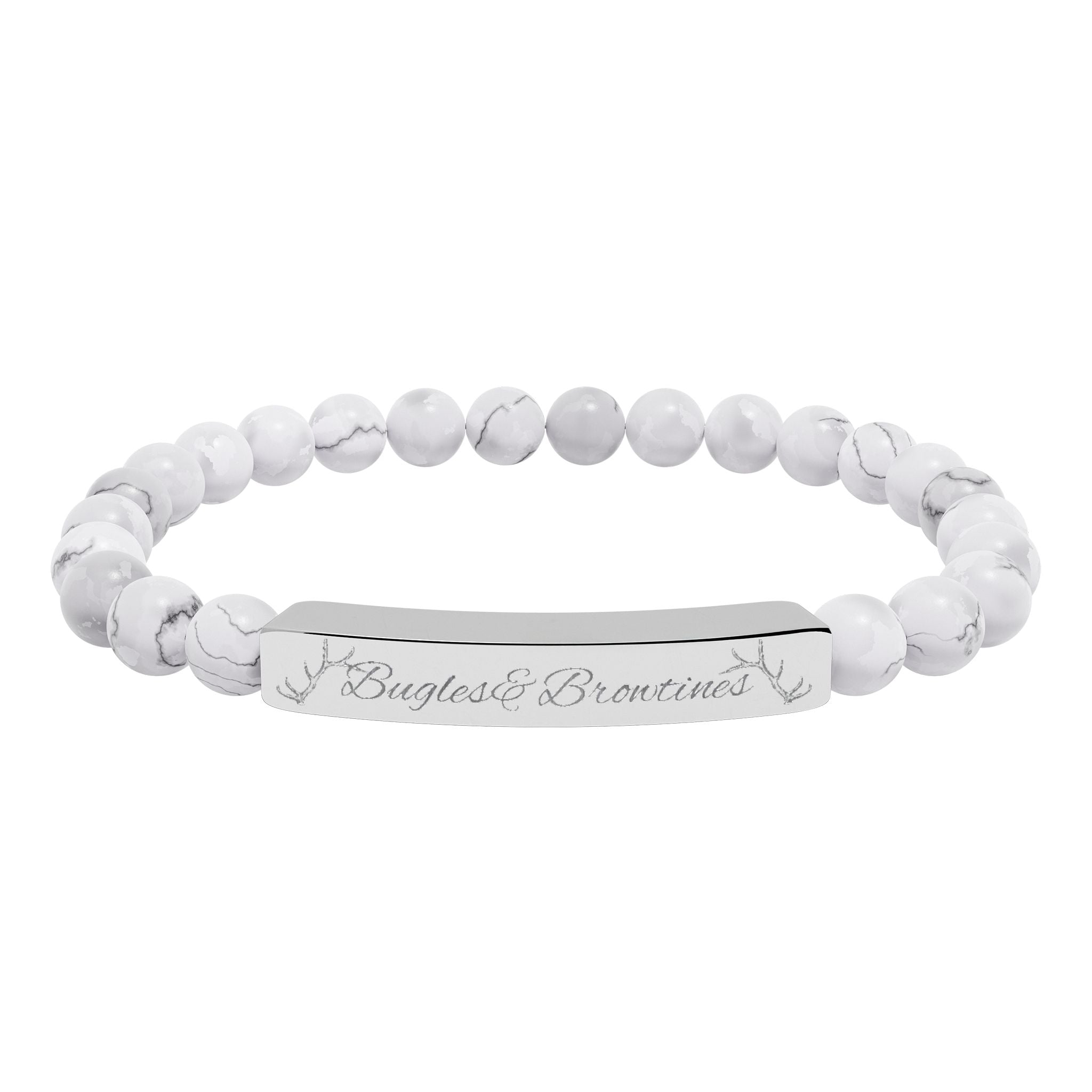 Engravable Natural Stone Bead Bracelet — Custom Bar Stretch Bracelet