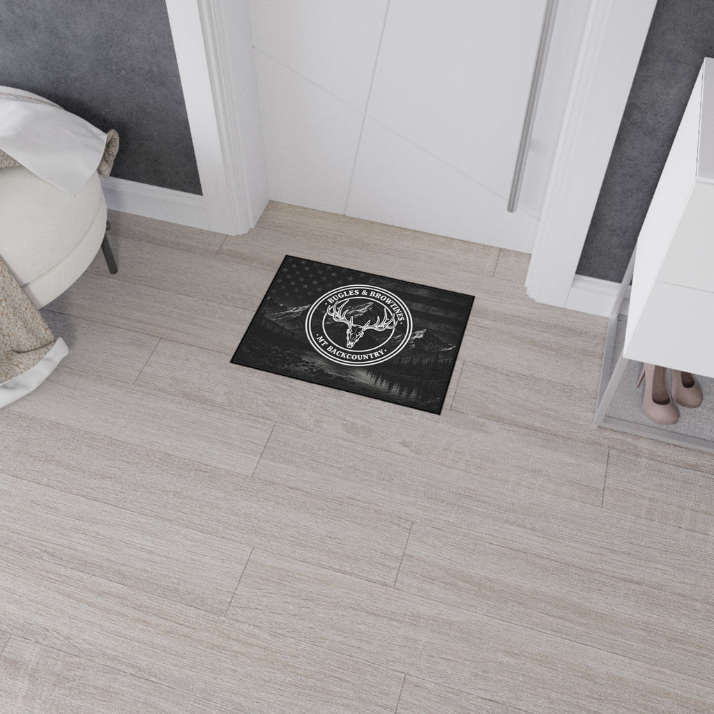 Heavy-Duty Floor Mat — Rustic MT Backcountry Deer Skull Entrance Rug