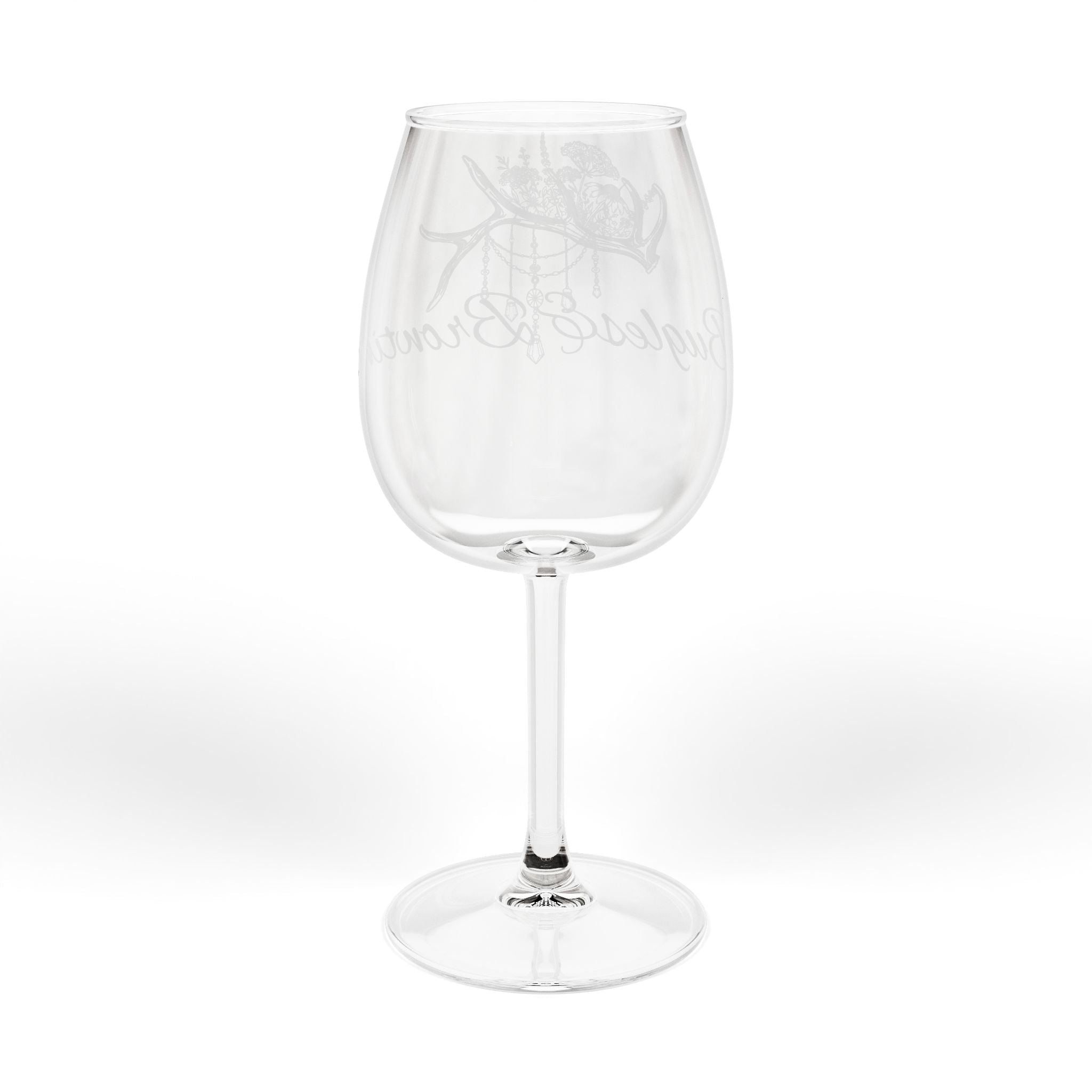 12oz Engraved Rose Wine Glass — "Bugles & Brown" Script Stemware