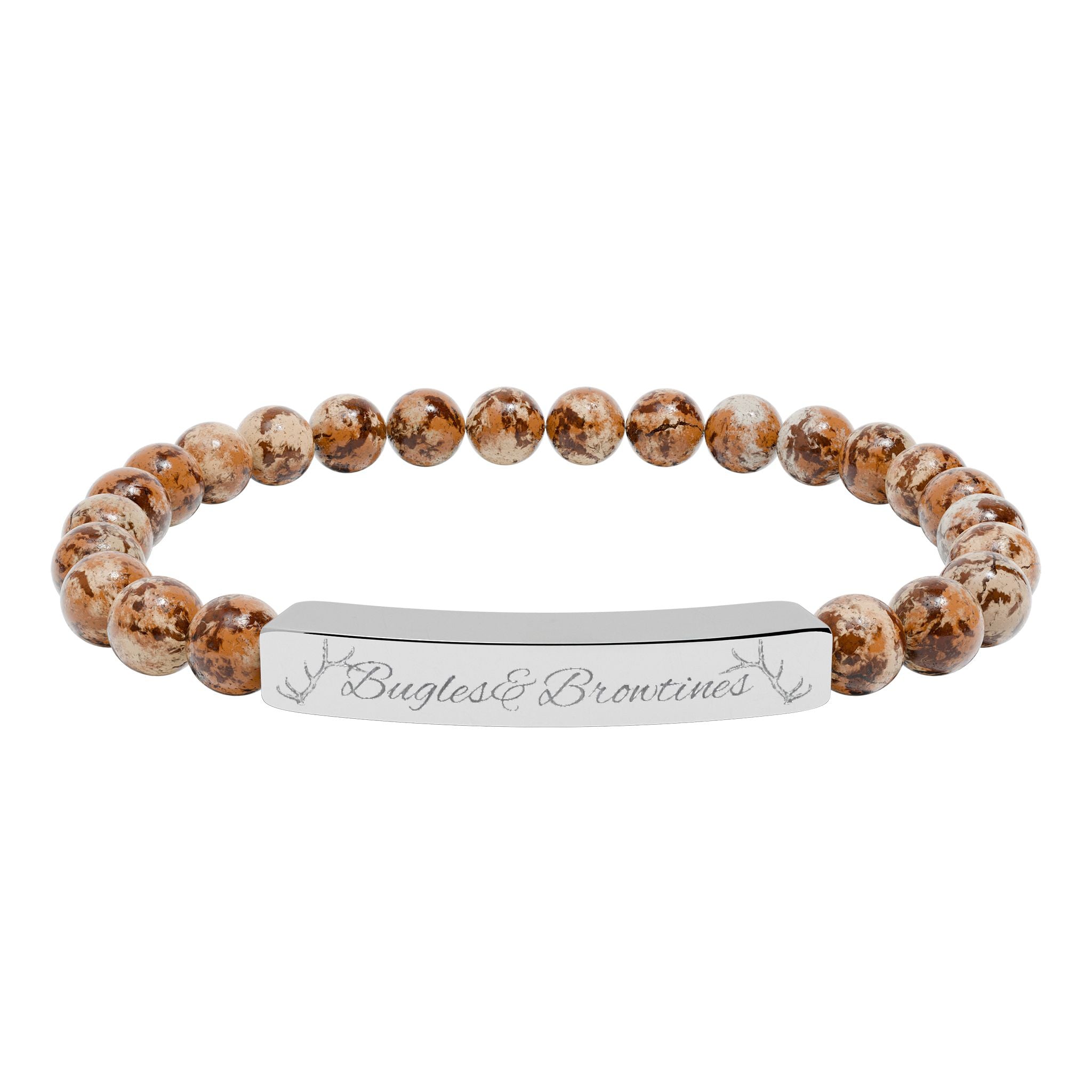 Engravable Natural Stone Bead Bracelet — Custom Bar Stretch Bracelet