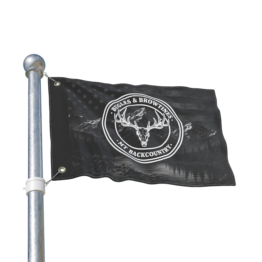 Double-Sided Flag — "Buggles & Browtines" Mountain Backcountry Deer Skull Outdoor Flag