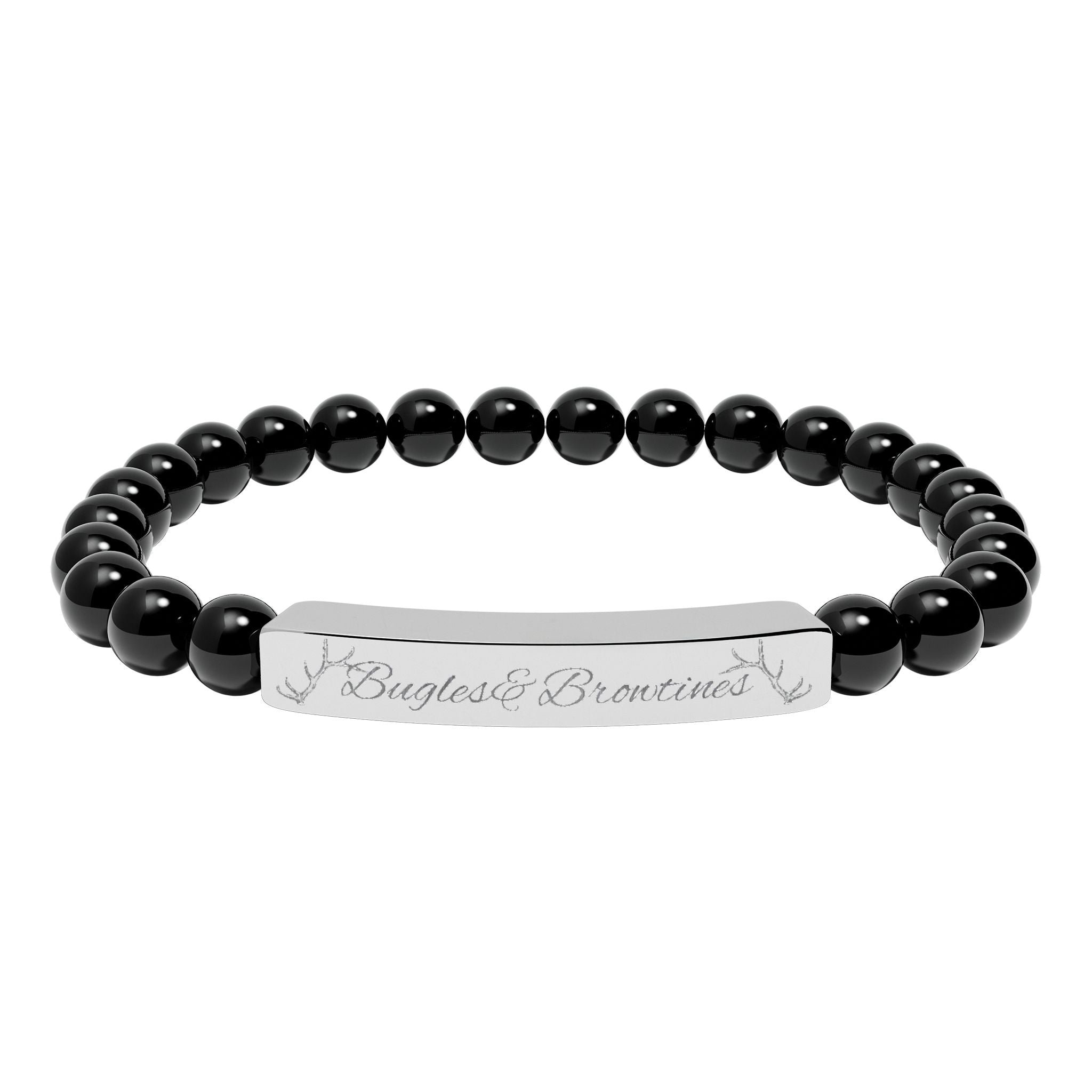 Engravable Natural Stone Bead Bracelet — Custom Bar Stretch Bracelet